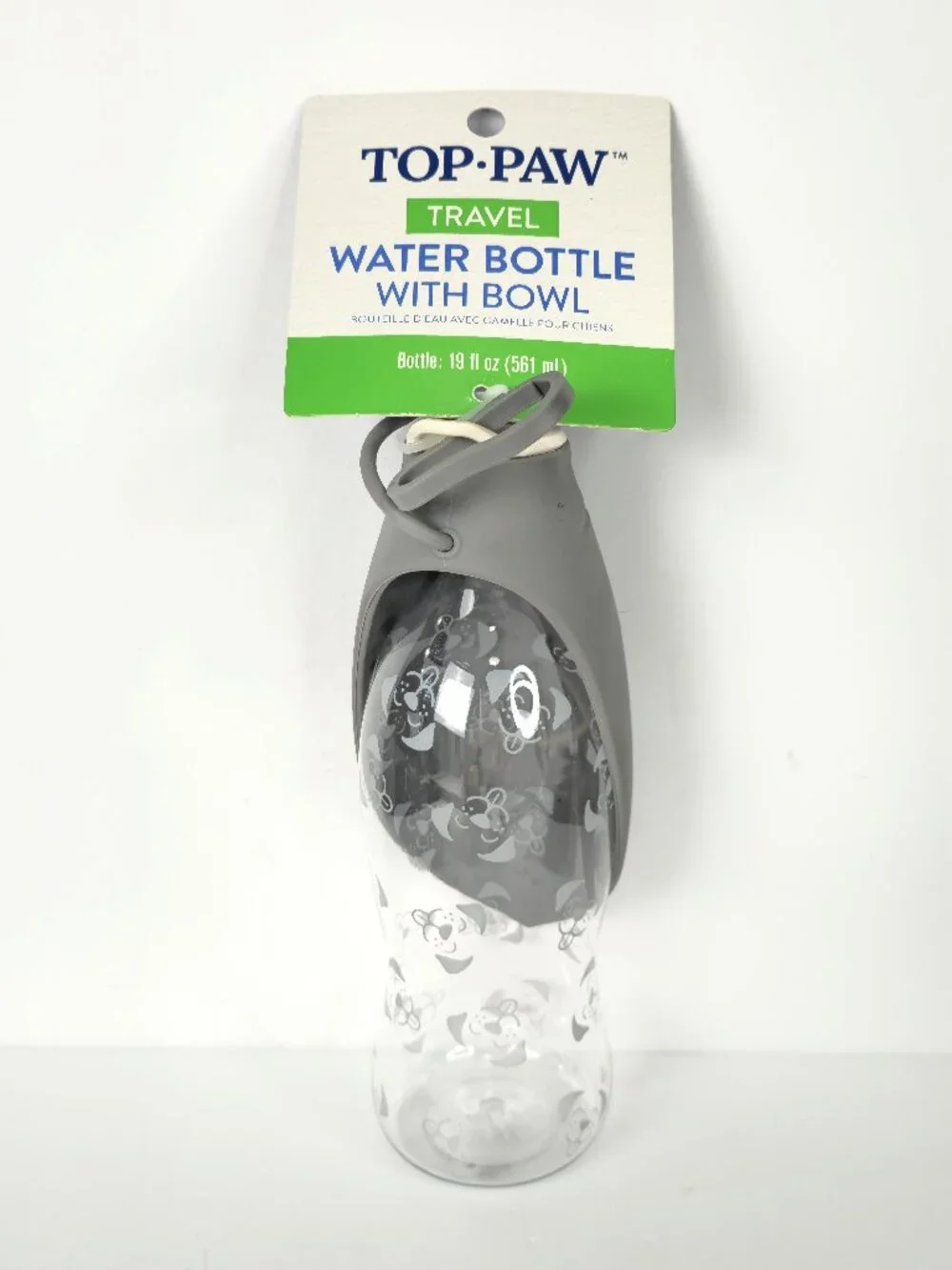 TOP PAW Travel 19 oz Dog Water Bottle with Foldable Silicone Bowl Gray New